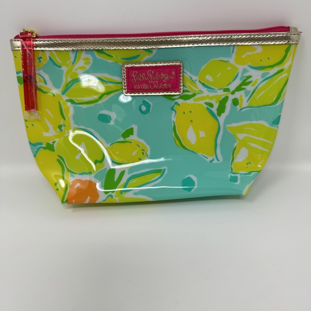 Lilly‎ Pulitzer Estee Lauder Citrus Cosmetic Bag Aqua Pink Travel Toiletry Pouch